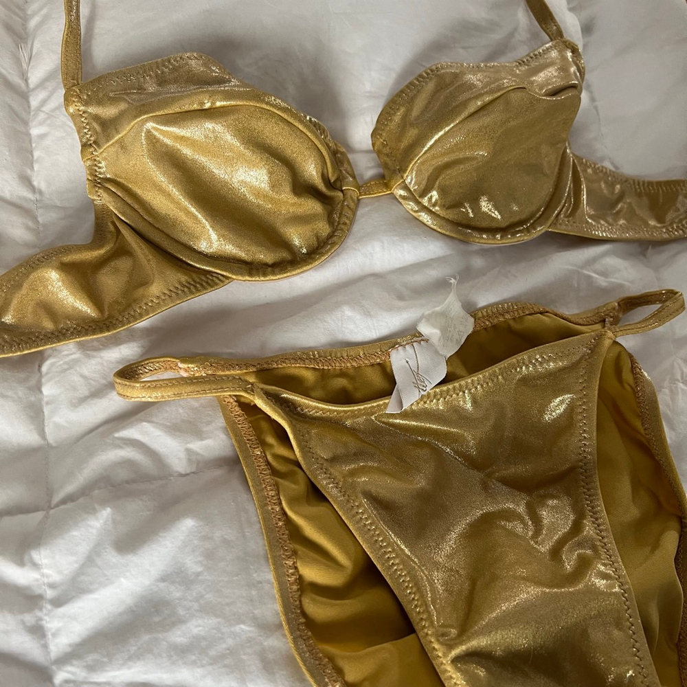 Vintage Gottex Gold Metallic Dazzle Bikini Set Size 8 XS/S RARE - Picture 3 of 10